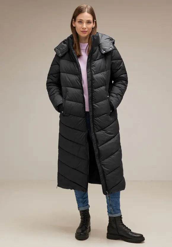 Langer Stepp Wintermantel - Black