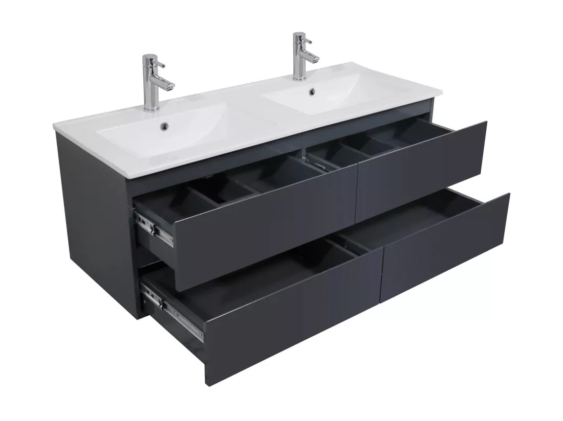 Meuble double vasque gris anthracite 120cm + plan double vasque