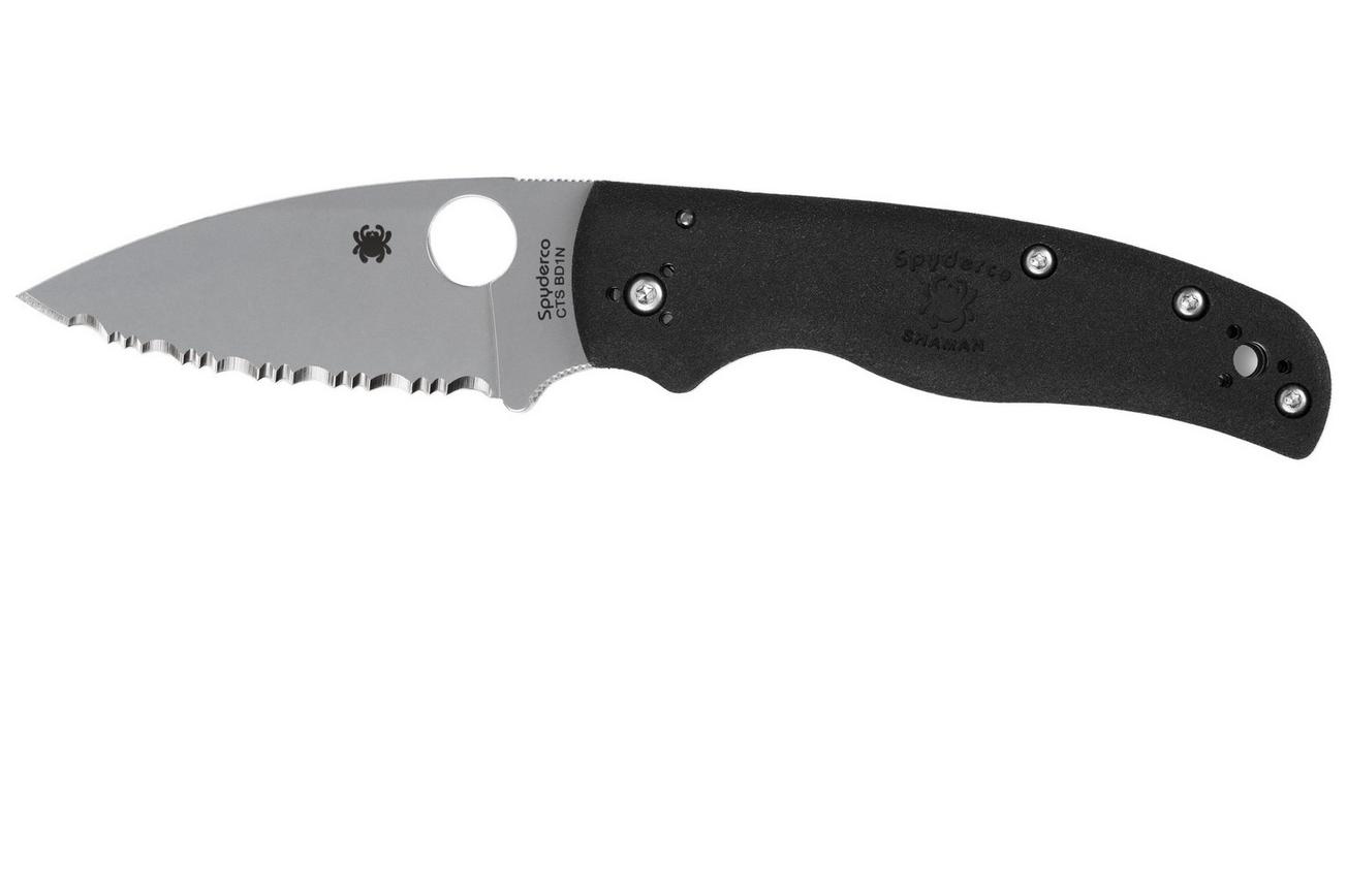 Spyderco Shaman Lightweight C229SBK CTS-BD1N, Black FRN, serrated zakmes, Sal Glesser design