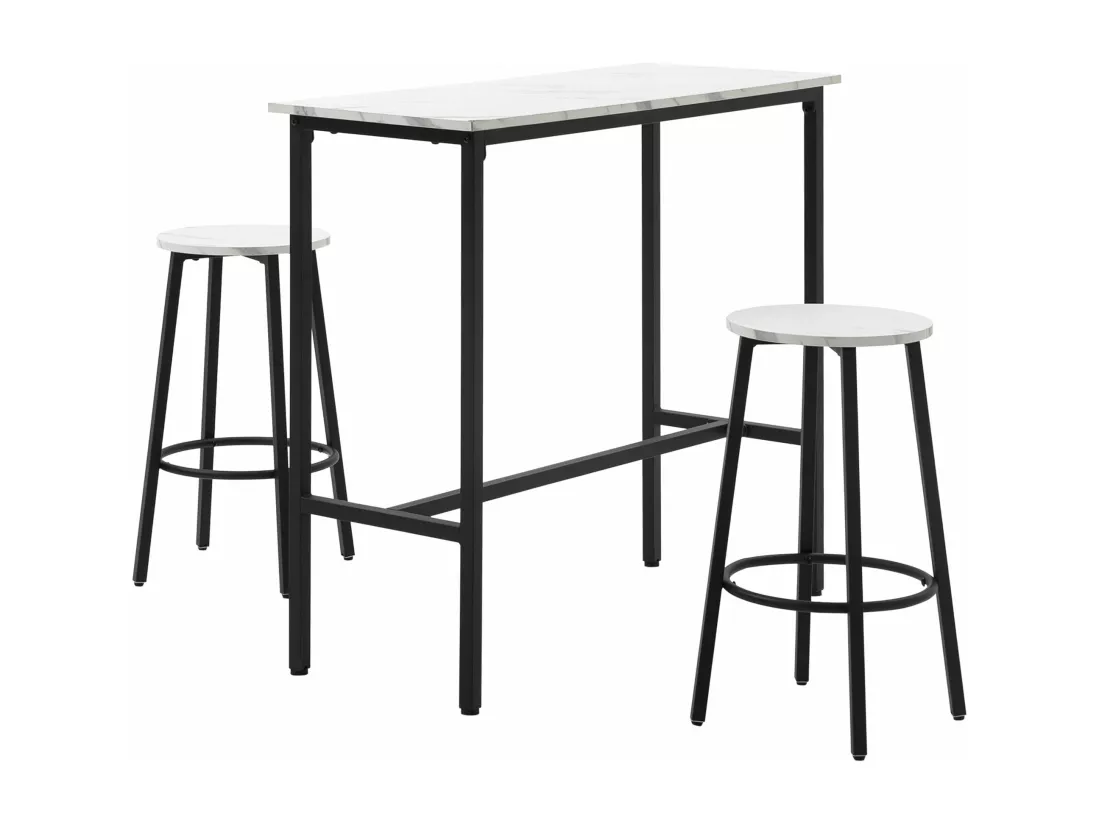 Ensemble 2 places 3 pièces design contemporain - acier noir aspect marbre blanc