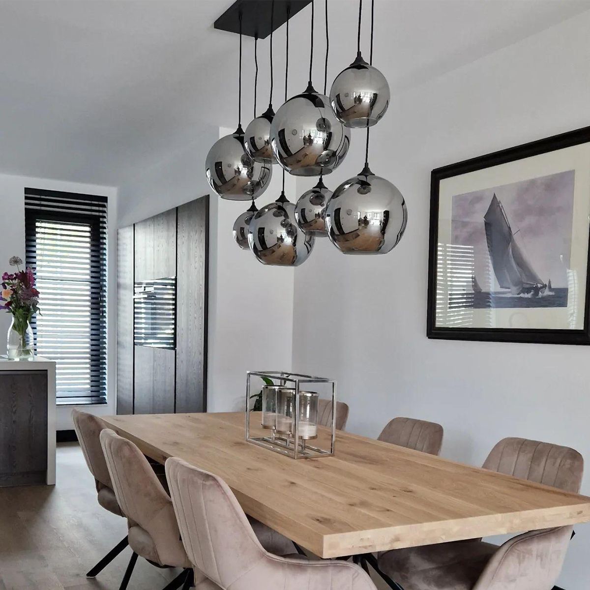 Art Deco hanglamp zwart met smoke glas 8-lichts - Sandra