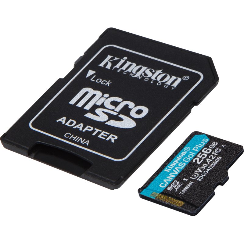 Kingston Technology Carte microSDXC Canvas Go Plus Gen4 200 Mo/s A2 U3 V30 256 Go + adaptateur