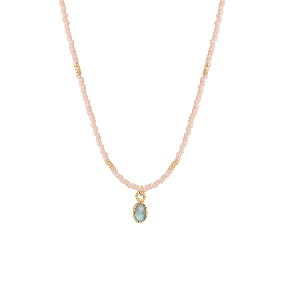 Collier perles miyuki rosé pierre labradorite LITTLE INDIA