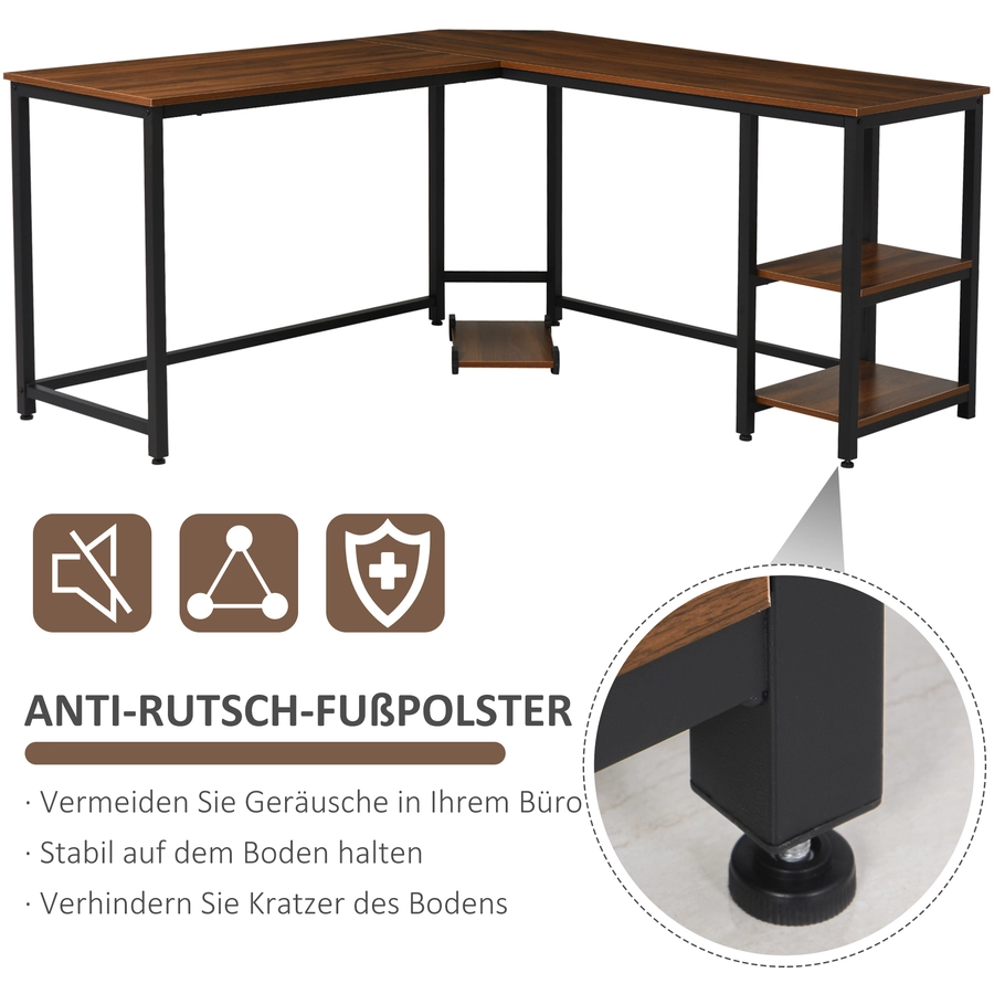 HOMCOM Computertisch in L-Form Walnuss, schwarz