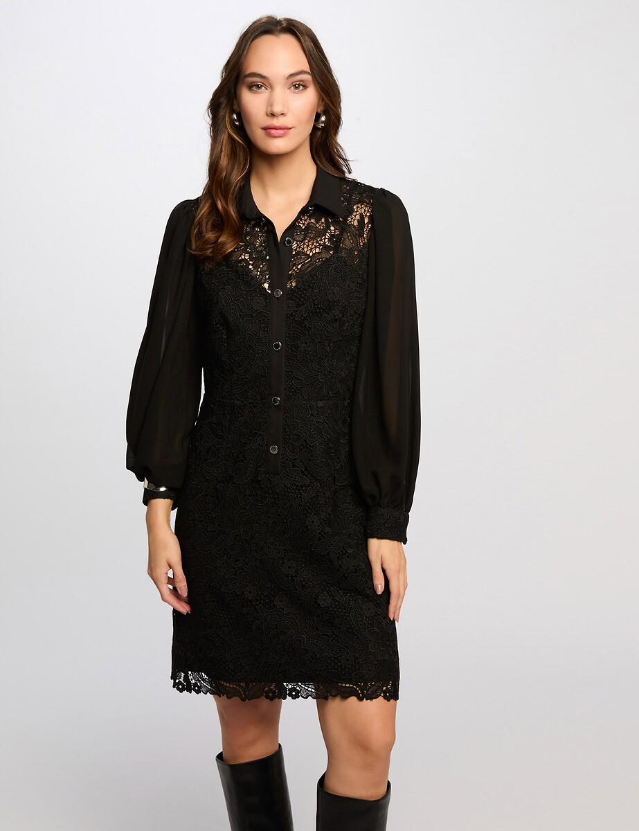 MORGAN<br>Vestido curto e reto de renda