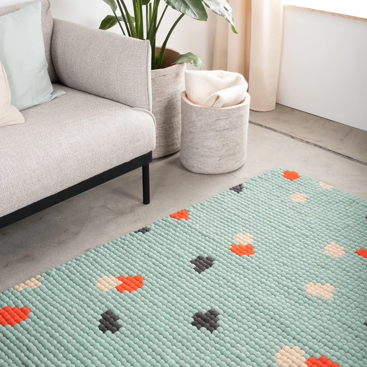 myfelt - Terra Ocean Filzkugelteppich, 180 x 260 cm, türkis / rot / beige / grau