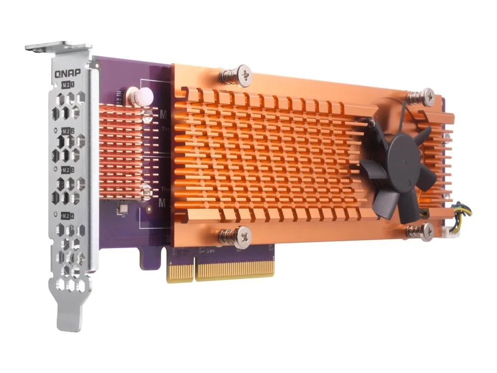 QNAP QM2-4P-384 - Lagringskontrol - PCIe 3.0 - lavprofil - PCIe 3.0 x8 - for QNAP TS-1273, 1277, 473, 677, 873, 877, 977, EC1280, TVS-2472, 473, 673, 872, 873, 882