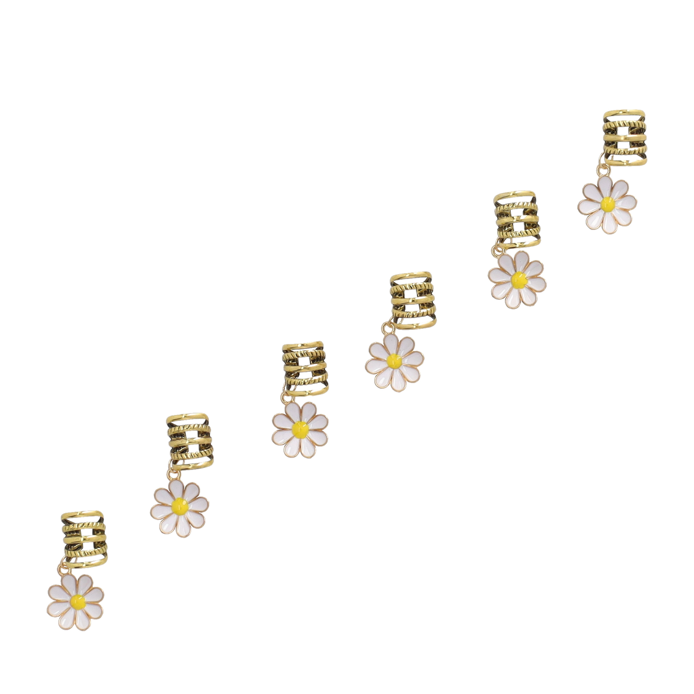 (10er Set) Haar Schmuck Accessoire Dreadlock Zopf Clips mit Blumen Anhänger - Gold