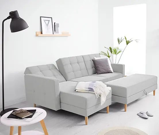 Federkern-Eckschlafsofa »Just Relax« mit Stauraumbank, hellgrau