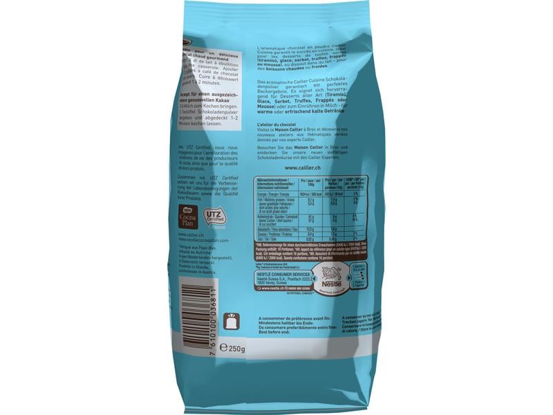Cailler Cuisine Schokopulver 250 g Pulver aus Zucker, Kakao und natürlichem Vanille-Aroma