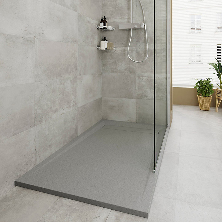 Receveur de douche 90 x 140 cm, résine, gris, GoodHome Luiro