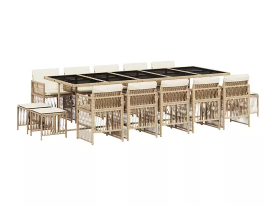 Ensemble à manger de jardin et coussins 15 pcs beige