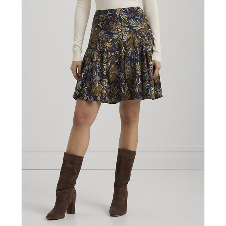 Lauren Ralph Lauren Paisley Satin Charmeuse Miniskirt Navy