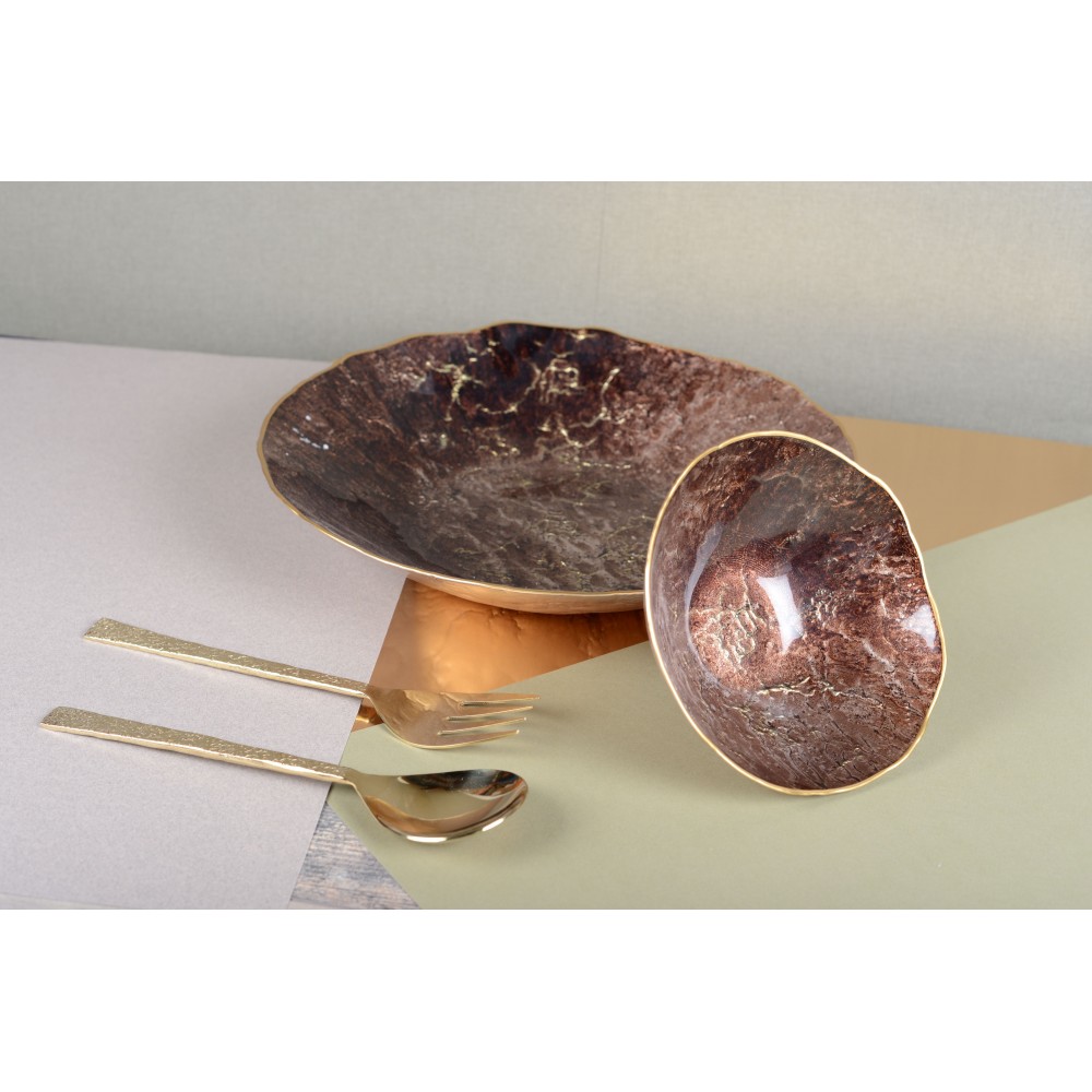 Bol marron avec bord dore 20cm