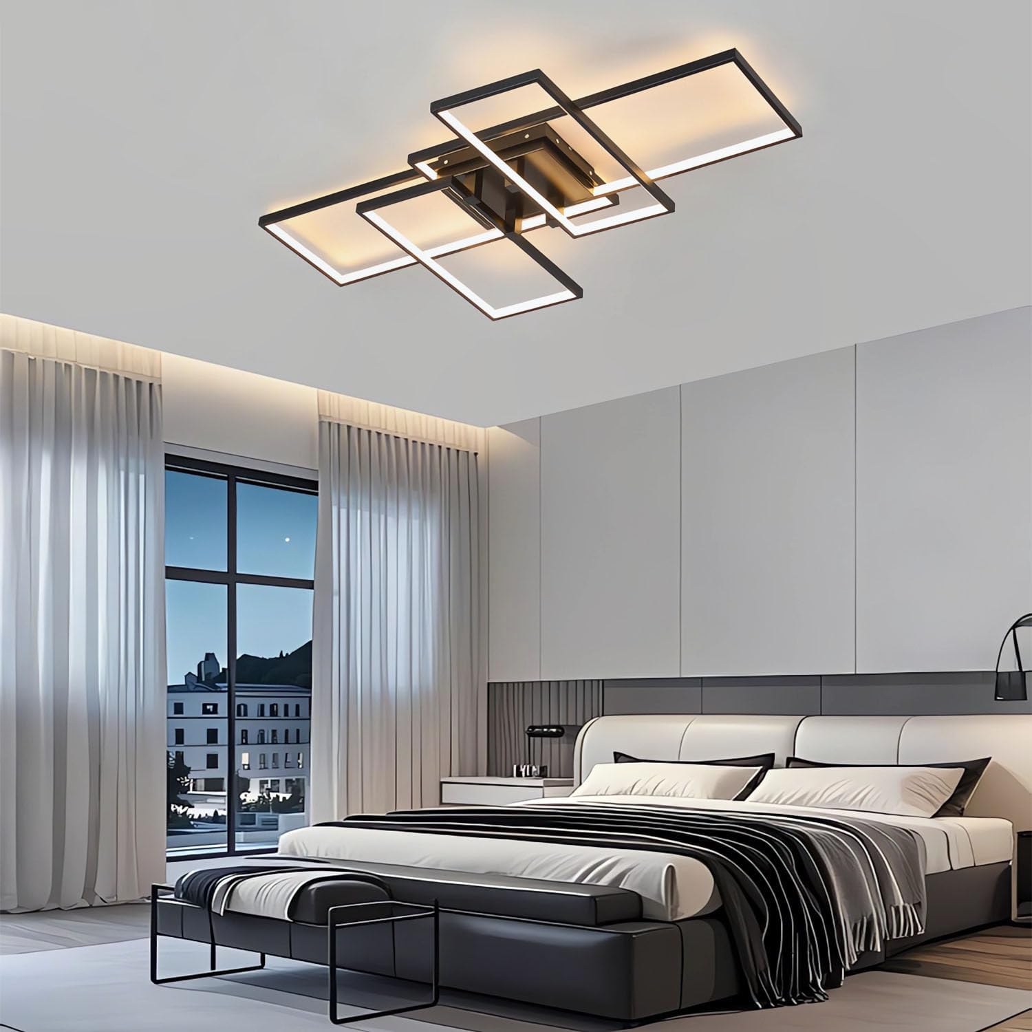 LED Flush Mount Deckenleuchte 80cm Moderne quadratische Leuchte 3000k-6000k Dimmbare decken lampen mit Fernbedienung Acryl Innenbeleuchtung für Wohnzimmer Schlafzimmer Esszimmer (Schwarz, 80cm)
