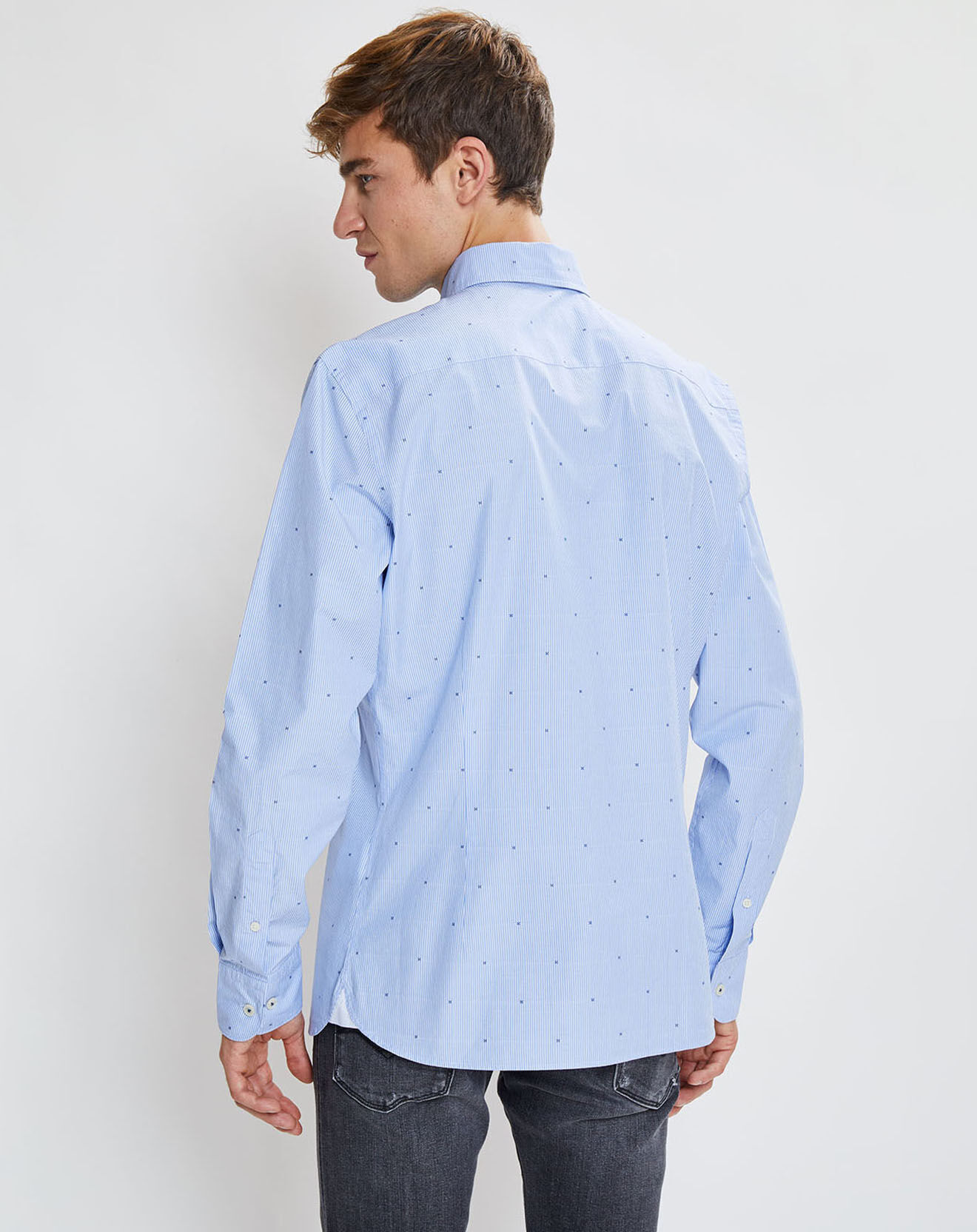 Hackett London Chemise Slim Fit Fil Coupé imprimée bleue