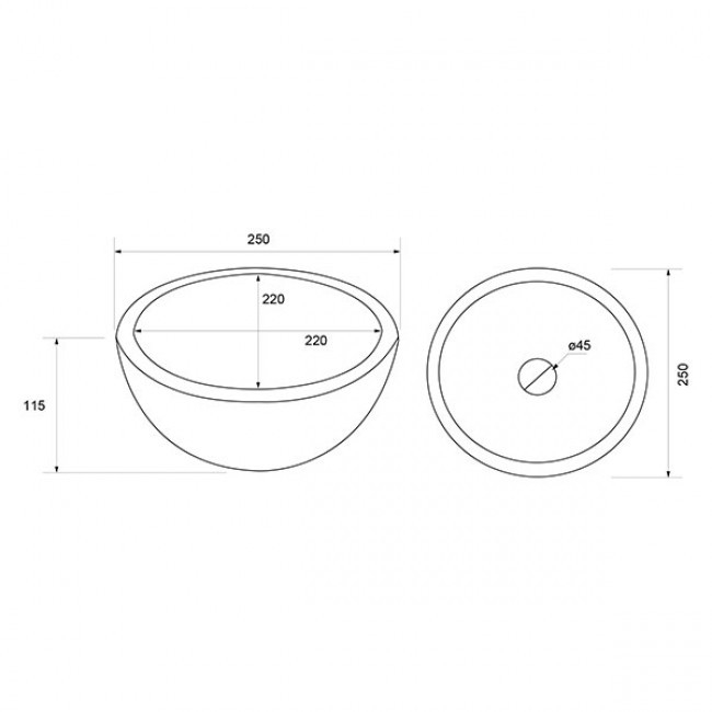 Differnz Ruz opbouw waskom keramiek rond 25x11.5cm wit