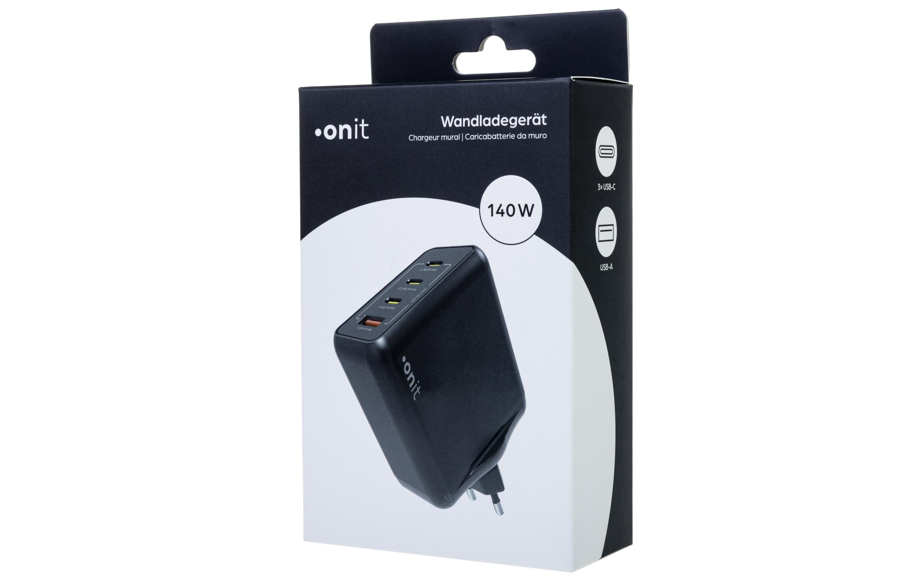 USB-Wandladegerät Quad 3C1A 140 W GaN SchwarzLadeadapter mit drei USB-C-Ports und einem USB-A-Port