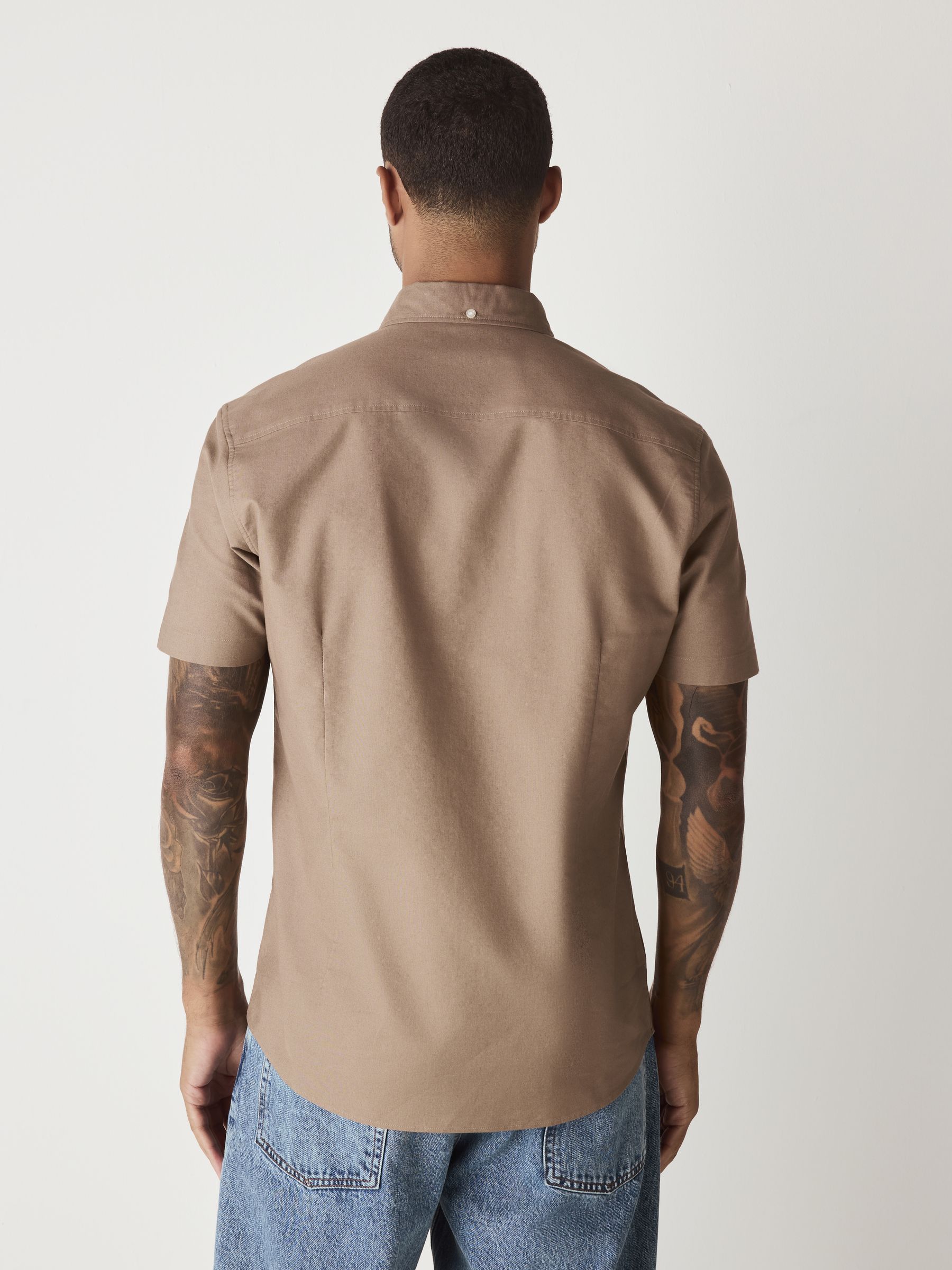 Pastelgeel - Slim Fit - Oxford-overhemd met korte mouwen