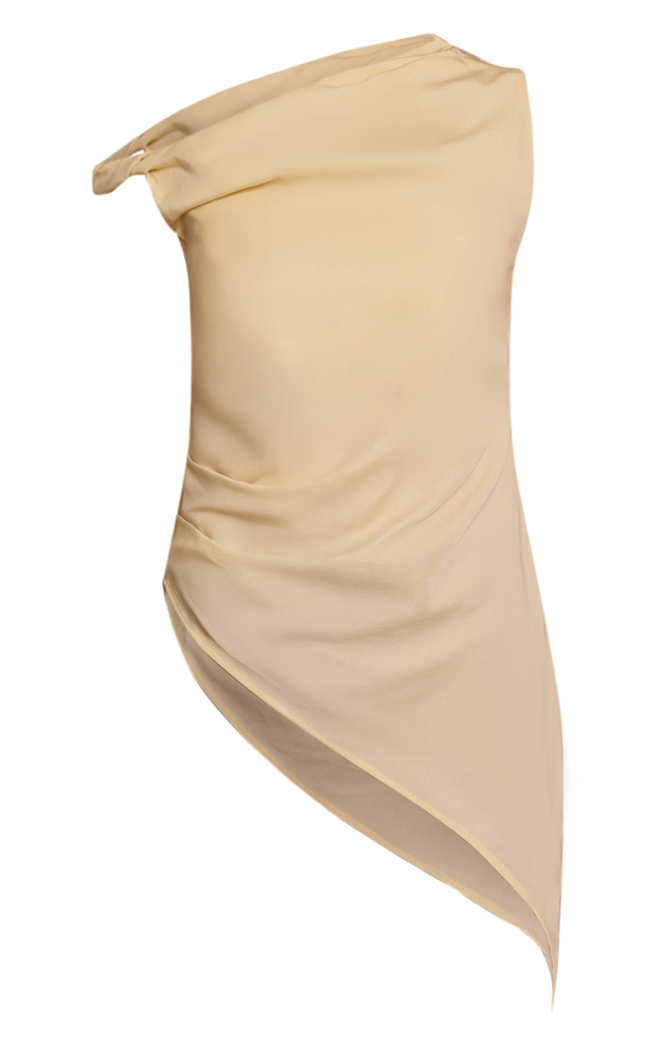 Crème Haut Long Drapé Asymétrique En Tencel