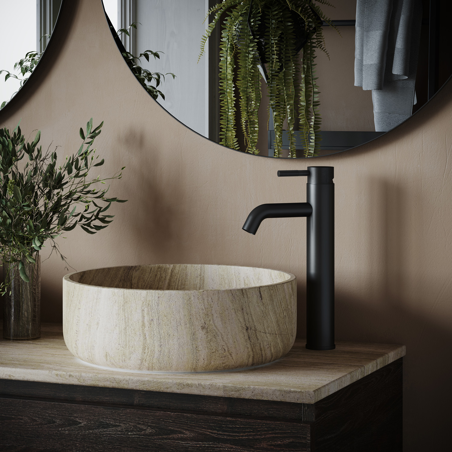 Saniclear Plus Stripes hoge wastafelkraan zwart mat