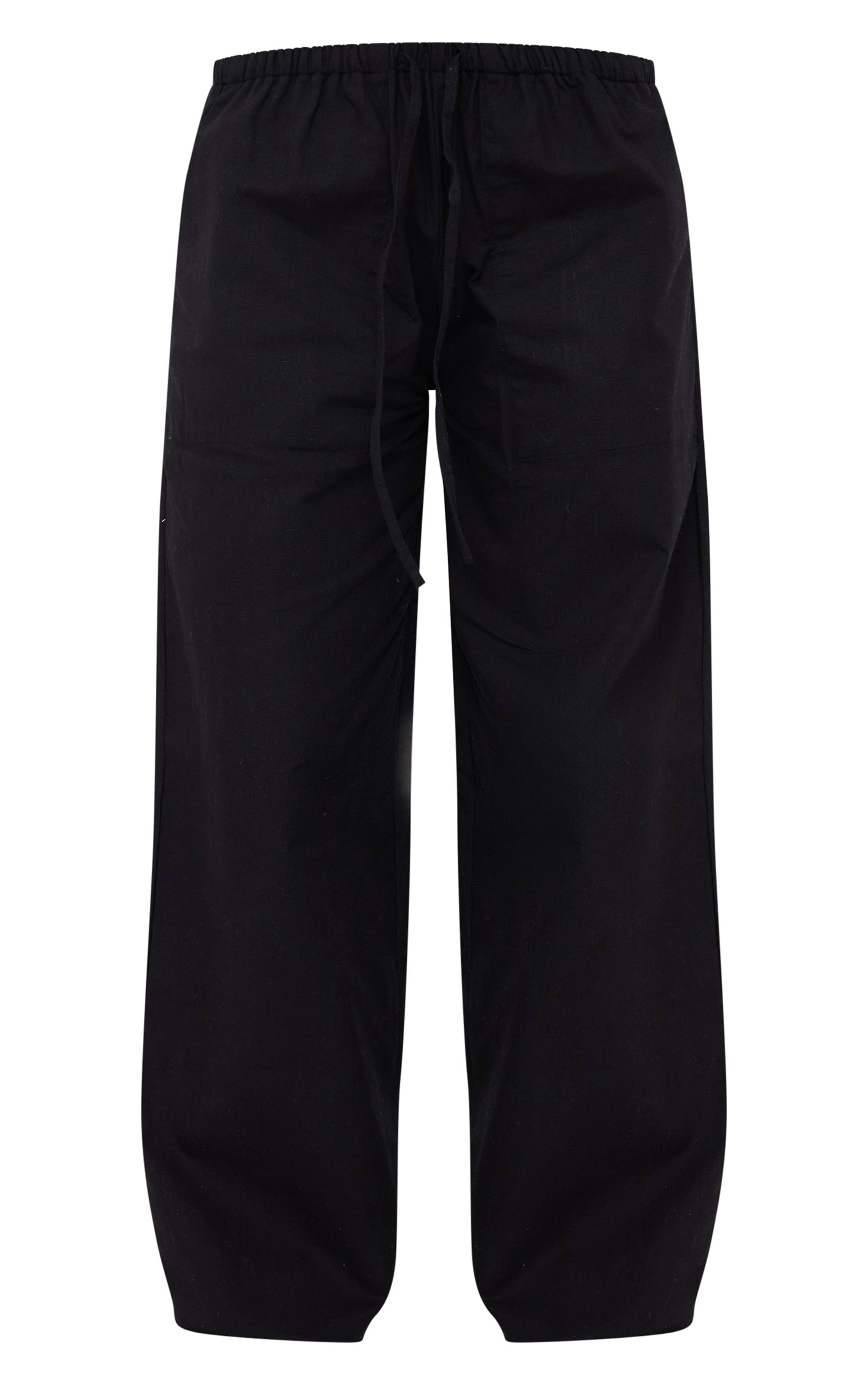 Noir Pantalon En Lin À Taille Coulissée