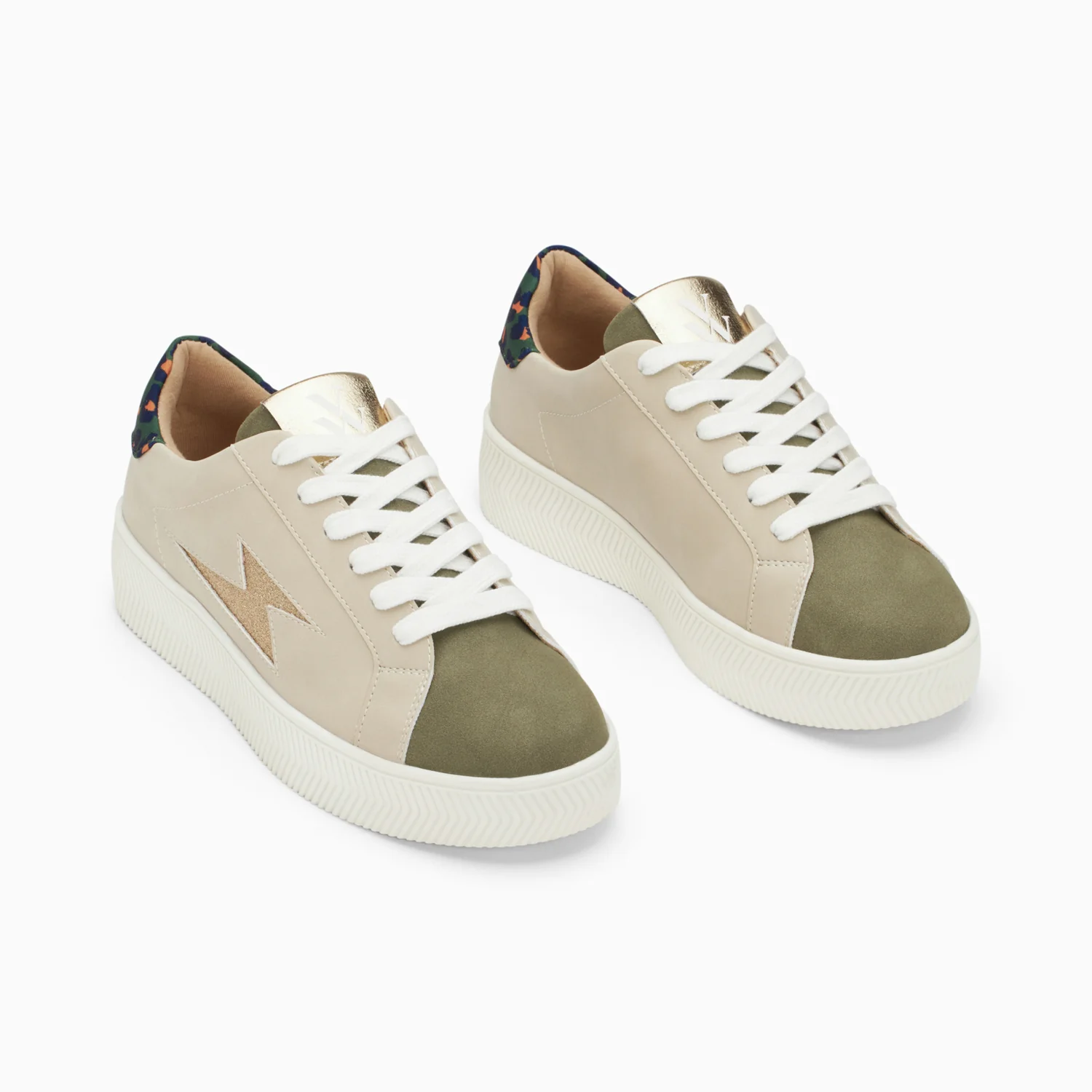 Sneakers-Baskets éclair Berthe beige et kaki à lacets