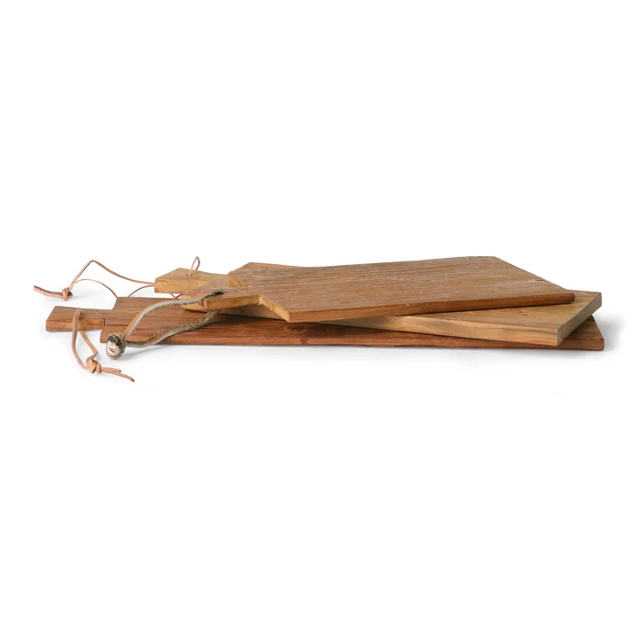 HKliving - Servierbrett (3er-Set), Teak / Leder