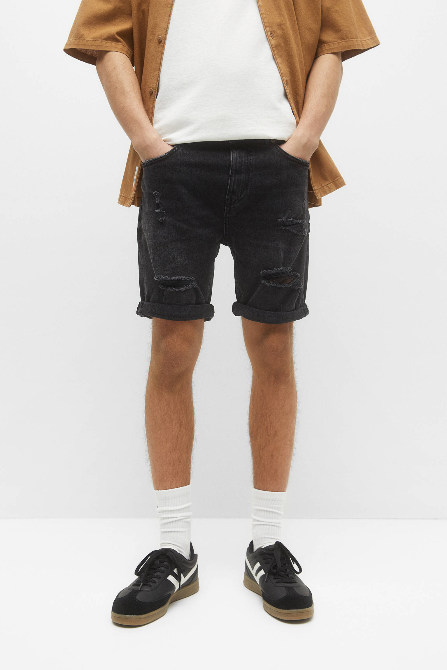 BERMUDA DENIM SLIM FIT Ripped - NEG-DELAV