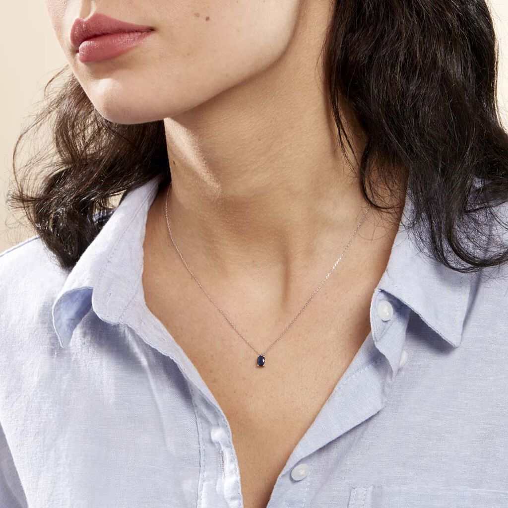 Collier Ovale Or Blanc Saphir