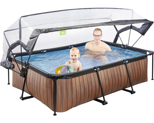 EXIT WoodPool rechthoekige opzetzwembadset 300x200x65 cm inclusief cartridgefiltersysteem & houtlook afdekking