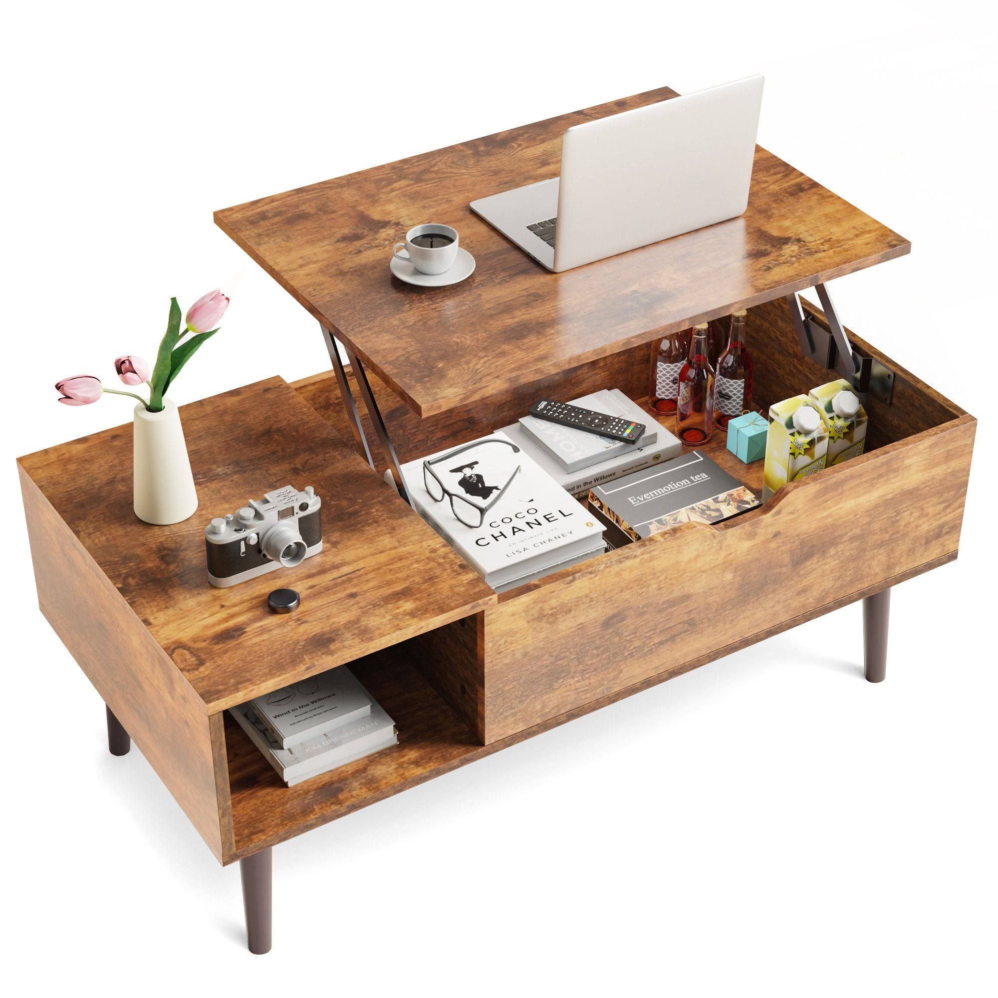 DUMOS Couchtisch Höhenverstellbar Wohnzimmertisch Ausziehbar Stauraum Coffee Table