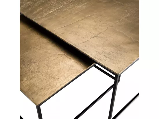 JONAS - Set de 2 tables gigognes carrées aluminium doré - pieds métal noir