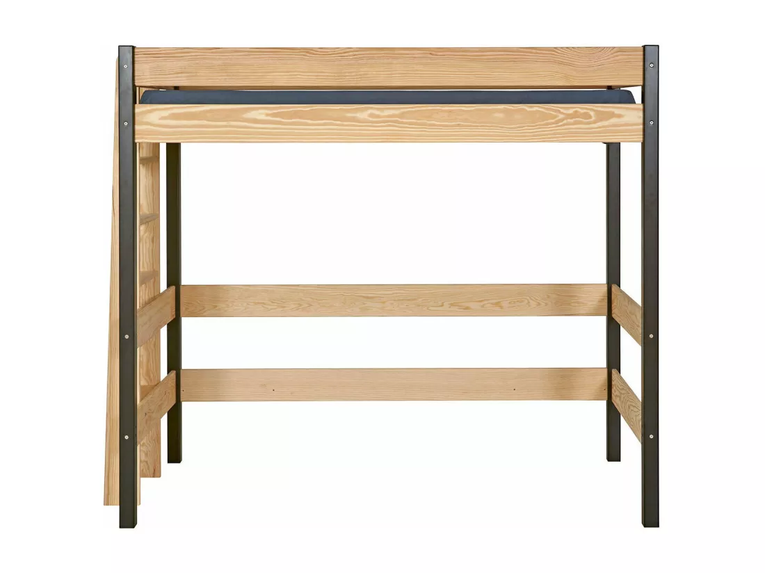 Pack lit mezzanine avec matelas 90x190 cm bois massif noir et bois TINO