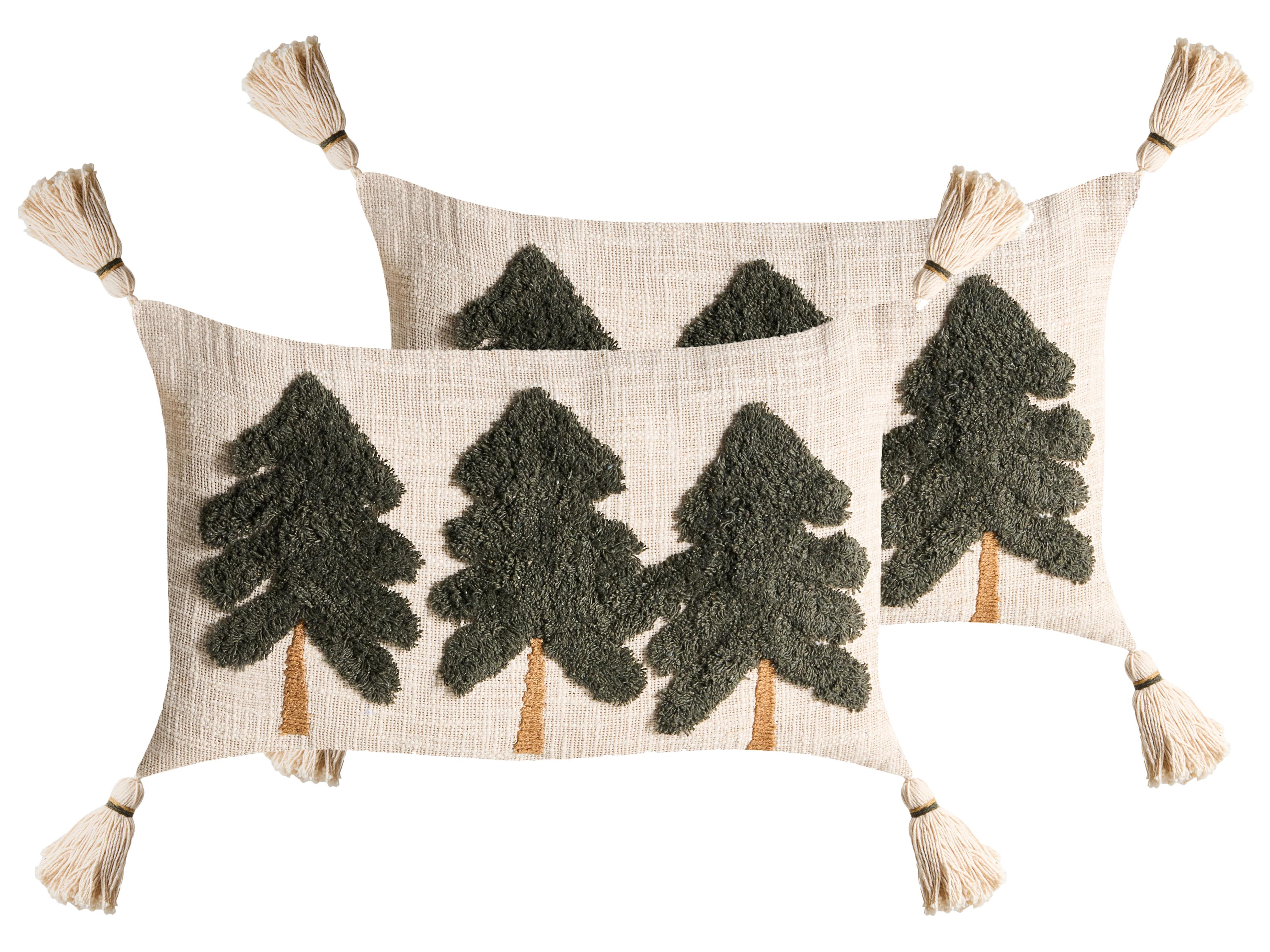 Set van 2 sierkussens FAGRAEA Katoen 30 x 50 cm Lichtbeige kerstmotief