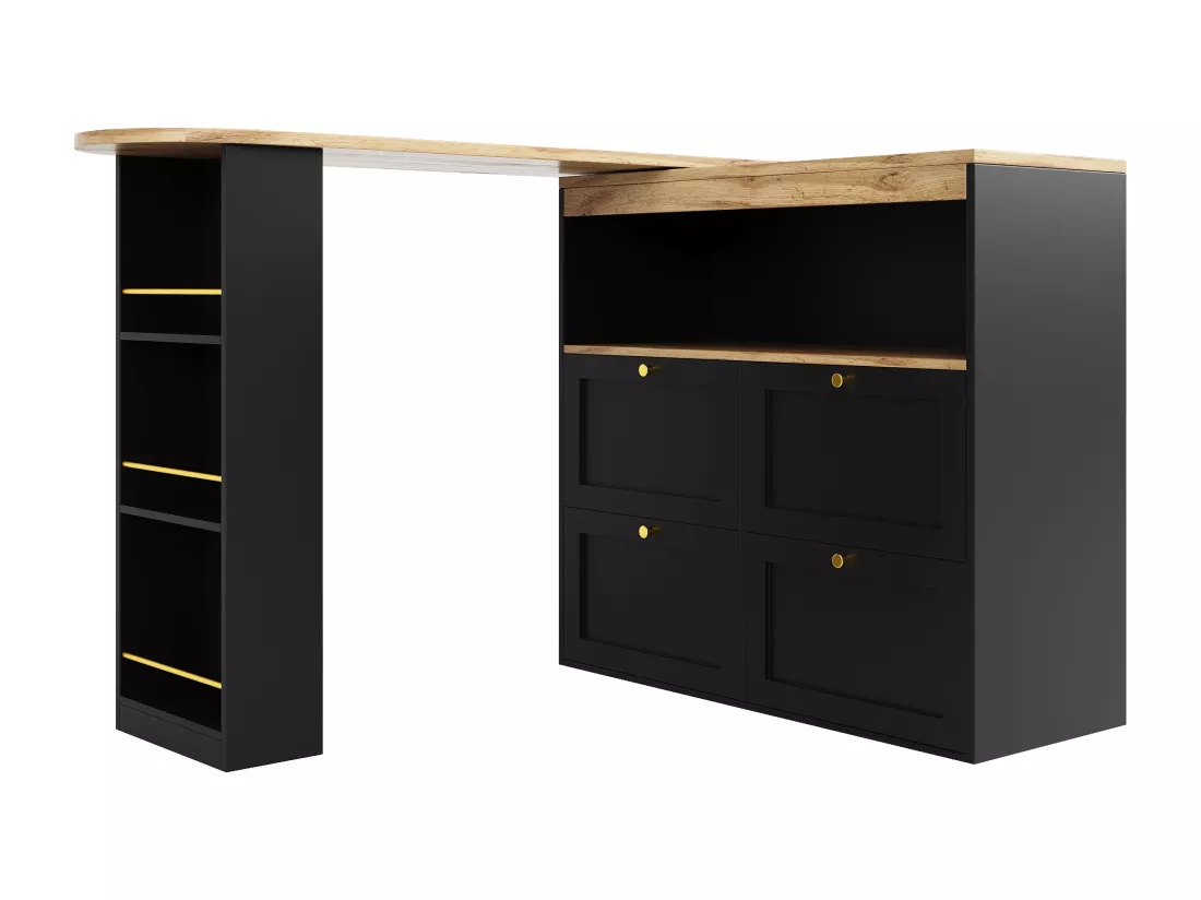 Buffet、Meuble de bar pivotant et escamotable - 4 tiroirs et 4 compartiments - Noir