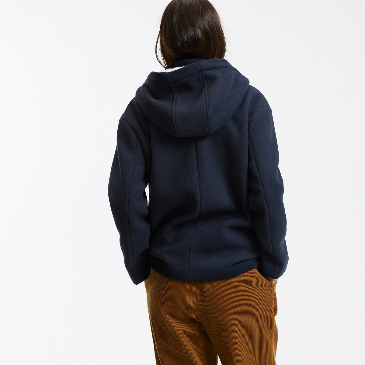 COLEÇÕES LA REDOUTE<br>Casaco curto de lã com capuz fixo, perfeito para o inverno