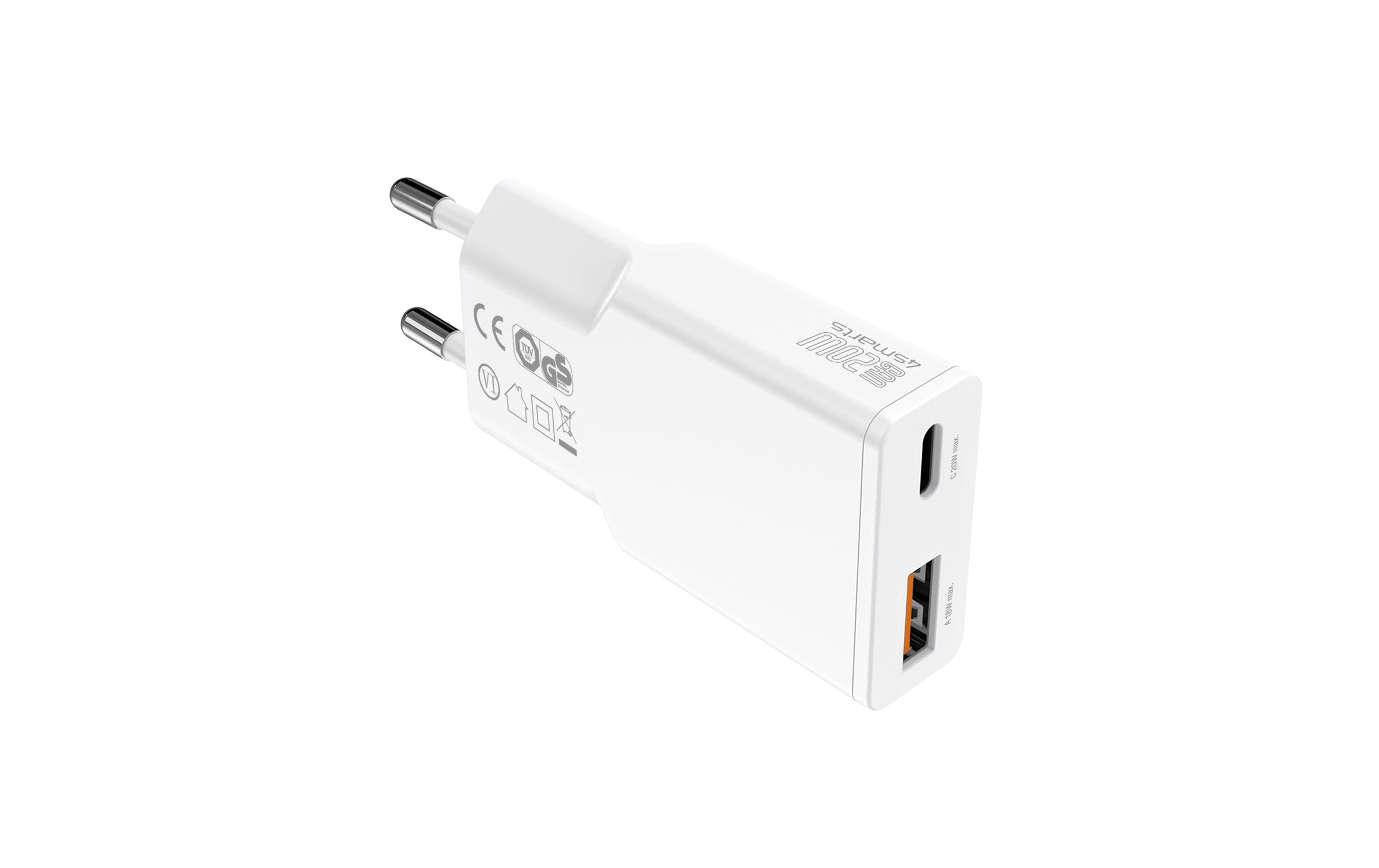 Netzladegerät PDPlug Slim Duos GaN 1C+1A , weissLadegerät PDPlug Slim Duos 20W GaN 1C+1A und USB-C