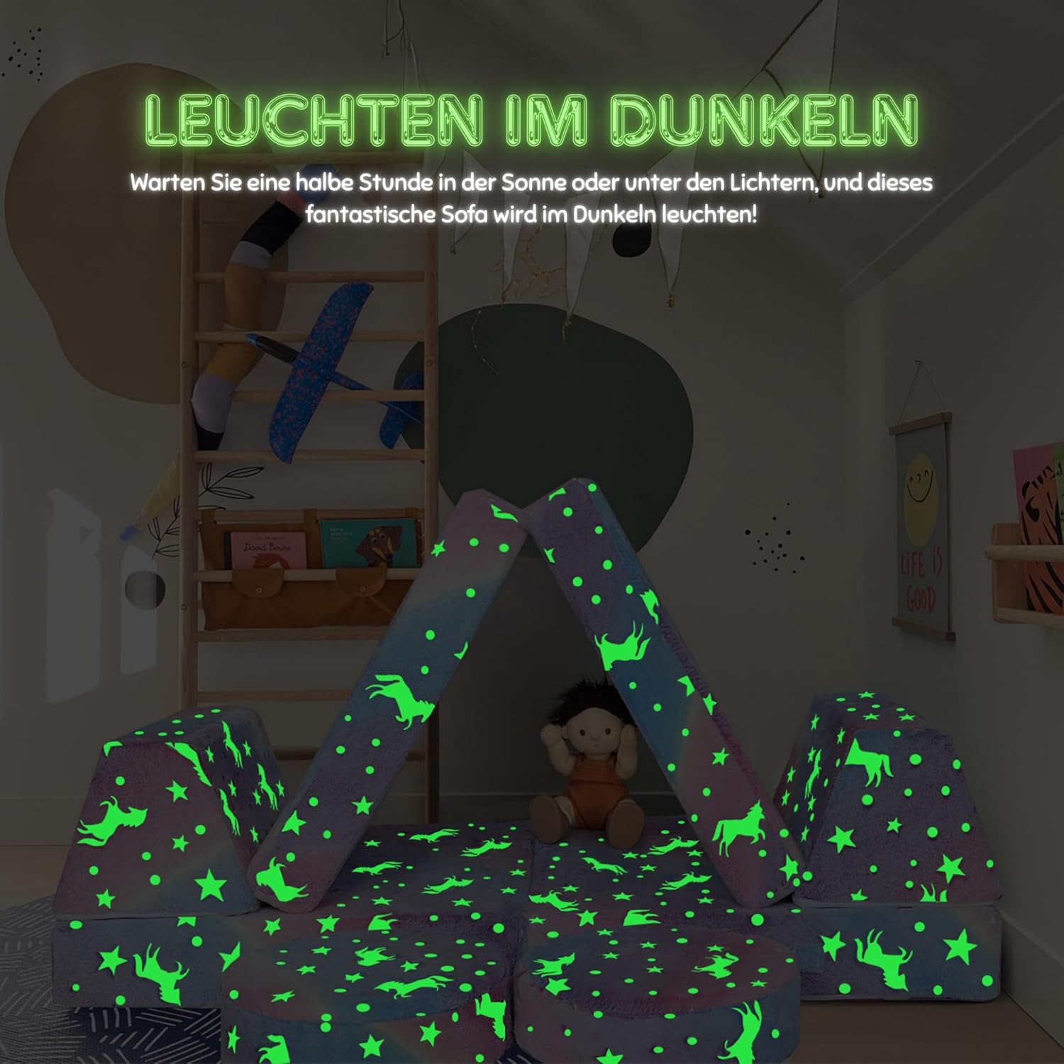 MeMoreCool Spielsofa für Kinder, Modulares Sessel Couch für Kuschelecke Kinderzimmer, Schlafsofa, 8-teiliges Sofa Spielset, Schaumstoff Sofa Bed mit Schlaffunktion für Mädchen Jungen, Regenbogen