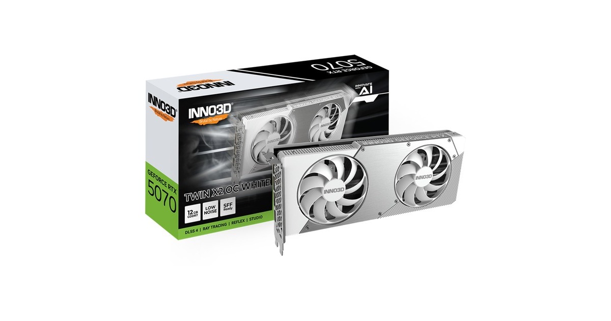 INNO3DGeForce RTX 5070 TWIN X2 OC WHITE grafische kaart  (Wit, DLSS 4, 3x DisplayPort, 1x HDMI 2.1)