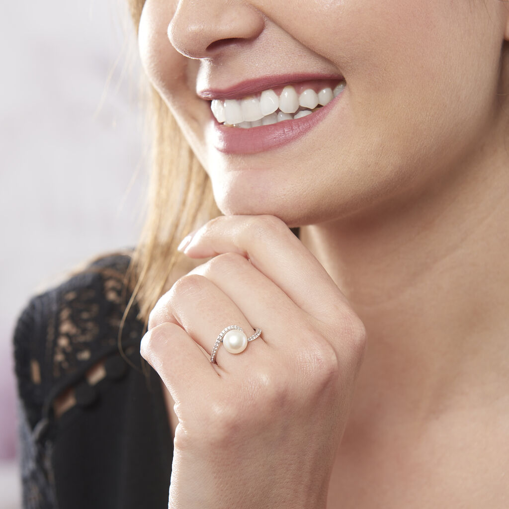 Bague Aricie Or Blanc Oxyde De Zirconium Et Perle De Culture