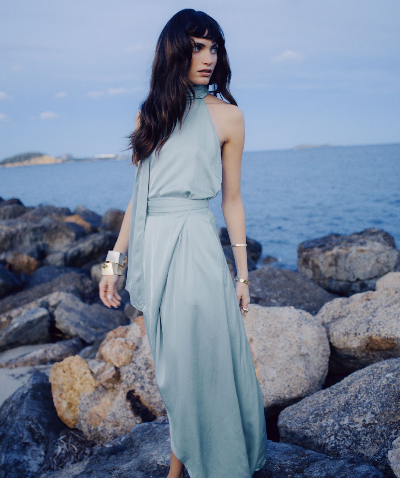 JV-YAMICIA overslag maxi rok in satijn look - fresh blue