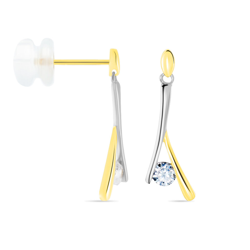 Boucles D'oreilles Pendantes Formev Or Bicolore Oxyde De Zirconium