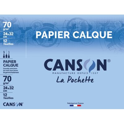 Canson - Pochette papier calque - 12 feuilles - 24 x 32 cm - 70 gr
