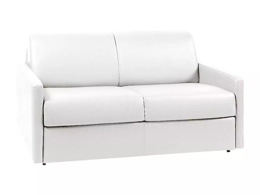 Canapé 2 places convertible express en simili blanc - Couchage 120 cm - Matelas 18 cm CALIFE