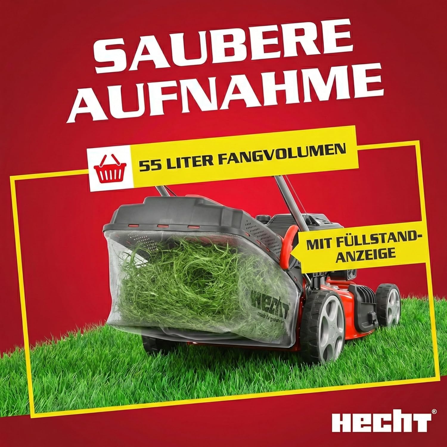 HECHT 5IN1 Rasenmäher Benzin – Bequemer Selbstantrieb - Für Flächen bis 1000 m² - Starker 4 Takt Motor mit 46 cm Schnittbreite – Radantrieb – Mulchfunktion – Seitenauswurf - Rasenmäher Benzin