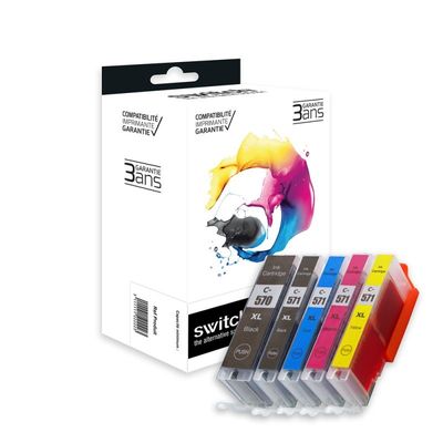 Cartouche compatible Canon CLI-571XL/PGI-570XL - Pack de 5 - noir, noir photo, cyan, magenta, jaune - Switch