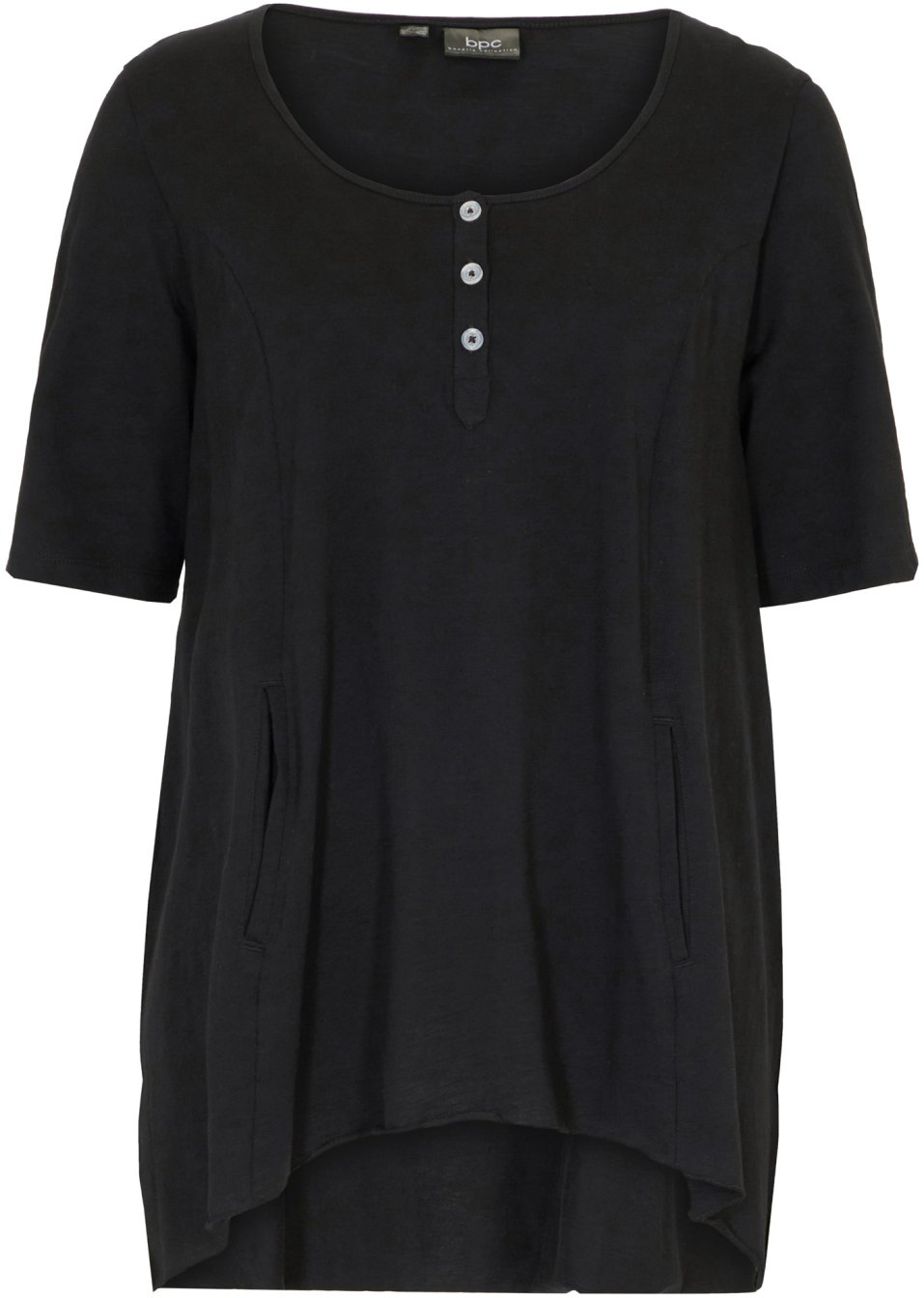 T-shirt long en coton fil flammé, avec poches