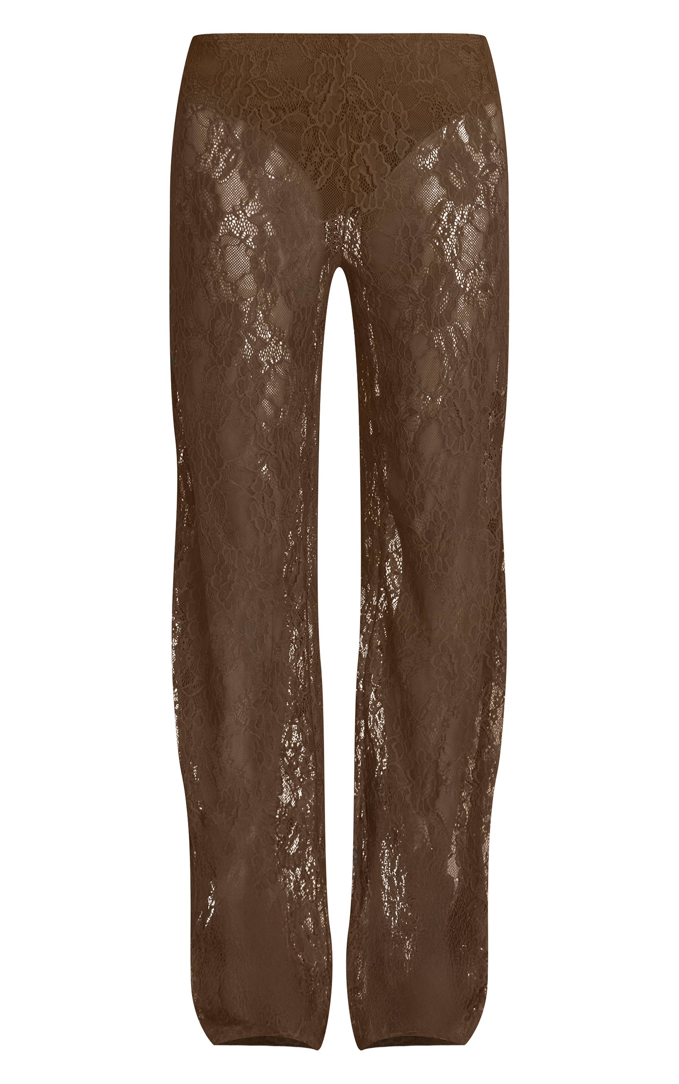 Marron Foncé Pantalon Droit En Dentelle Coordonné