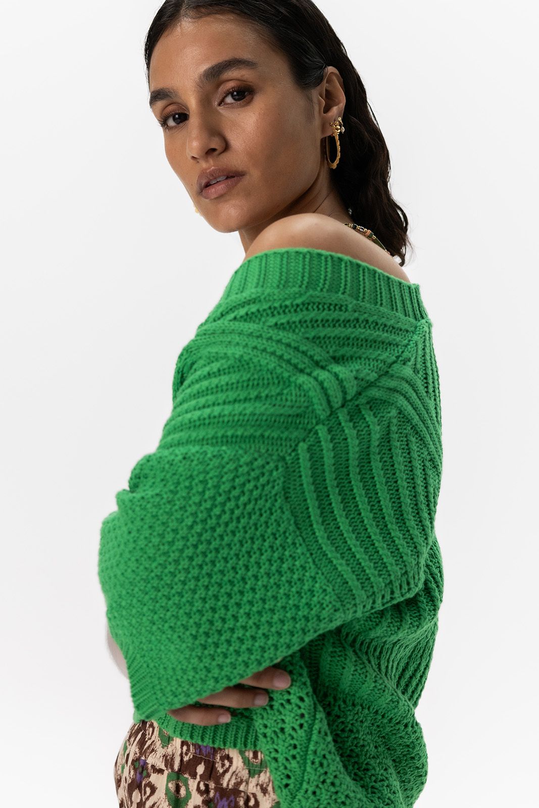 Groen gebreid vest met korte mouwen
